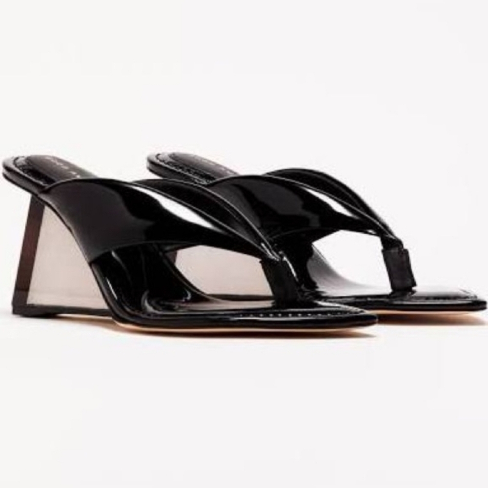 Good American Heels Womens Sz 6.5 Black Clear Wedge Cinderella Shoes - Picture 3 of 16
